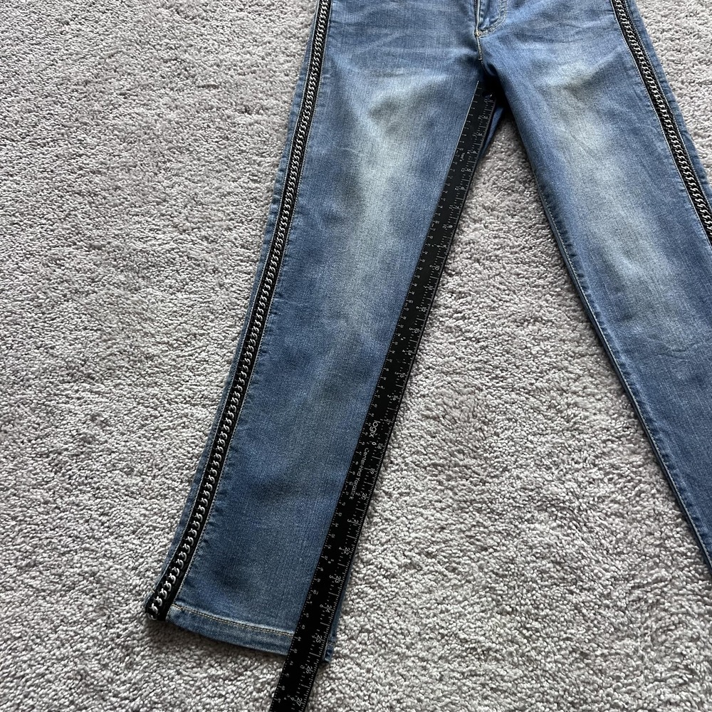 Alice + Olivia Chain Studded Side Stripe Slim Jeans Womens 27 Blue Mid Rise - Picture 13 of 16